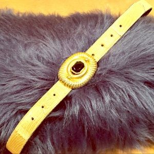 Robin Kahn Jeweled Gold Medallion Lizard Belt